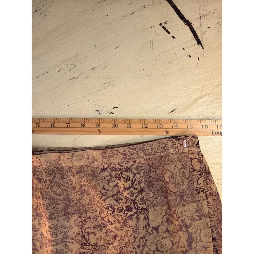 Talbots Silk Maxi Skirt Women 14 Tan Purple Damask Patchwork Print Lined Vintage